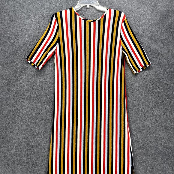 ZARA Dress Woman Medium Striped Stretch Knit Blue Red Collection round neck - Picture 1 of 15